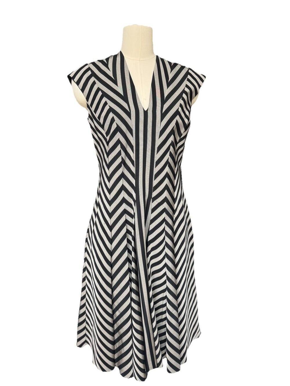 Sport Max Made In Italy Dress Classy Stripe Black Gray Sz 12 Or L Womens